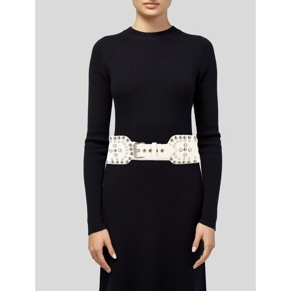 Versus Versace White Studded Leather Waist Belt 1990s Archive Made in Italy - Picture 3 of 8